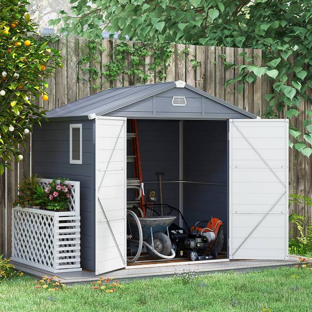 Outsunny 8 x 6ft Garden Shed Storage with Foundation Kit and Vents, Grey, Grey