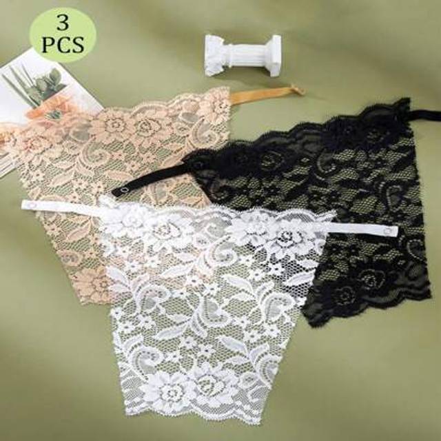 SHEIN 3pcs Anti-Slip Lace Women&#39;s Bralette, Short Style, Sexy Backless, Strapless, Seamless, Summer Bandeau Bra