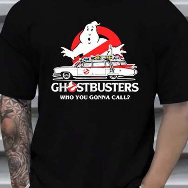 SHEIN Retro Ghostbusters Who You Gonna Call Printed Cotton T-Shirts Men Summer Casual Short Sleeved Tees