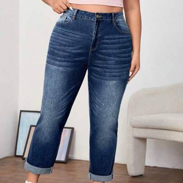 SHEIN Plus Size Casual Washed High-Waist Skinny Fit Jeans