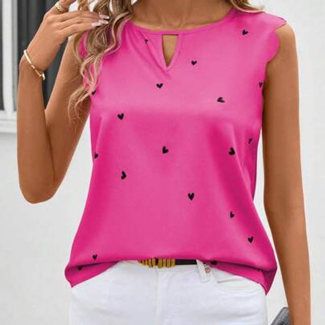 SHEIN Women&#39;s Heart Pattern Sleeveless Pink Cute Summer Wedding Blouse