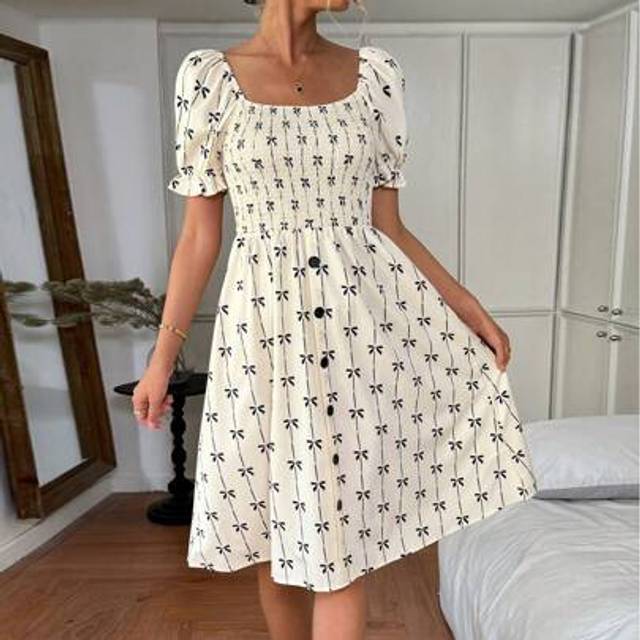 Luneh Casual Women Sweetheart Neck Bowknot Pattern Printed Dress Mother And Daughter Dress Summer Dresses For Women Graduation Dress Summer Dress Dresses Fo