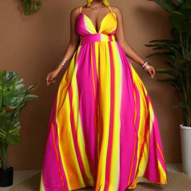 Maweii Plus Size Knee-High Contrast Striped Suspender Dress
