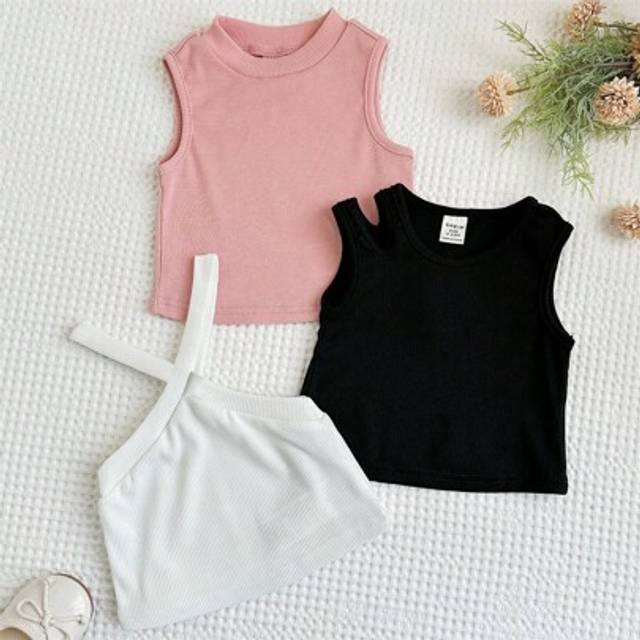 SHEIN 3pcs/Set Baby Girl Casual Sleeveless Camisole Crop Top Regular Tank Top, Summer Wear