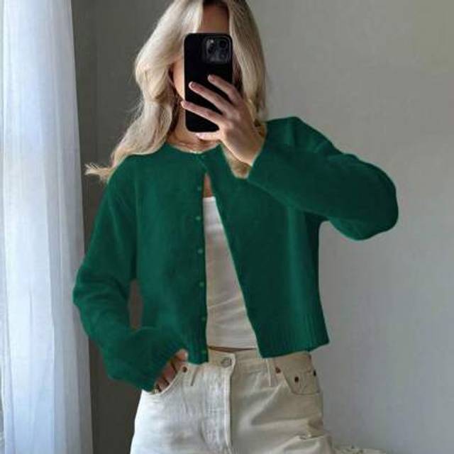 SHEIN Women&#39;s Simple Solid Color Round Neck Button Closure Long Sleeve Knit Cardigan Sweater