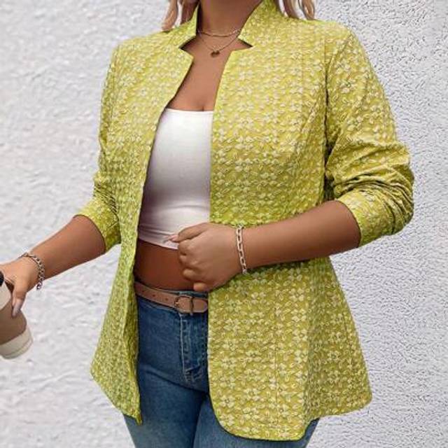 SHEIN Plus Size Pink Jacquard Mid-Length Slim Fit Lightweight Blazer