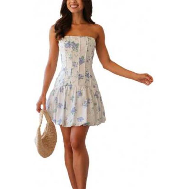 SHEIN Women&#39;s Corset Mini Dress Summer Strapless Floral Print Tube Top Dress Short Bubble Dress