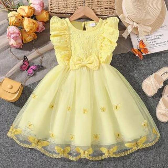 SHEIN Little Girls Cute Cap Sleeve Tulle Princess Dress, Summer
