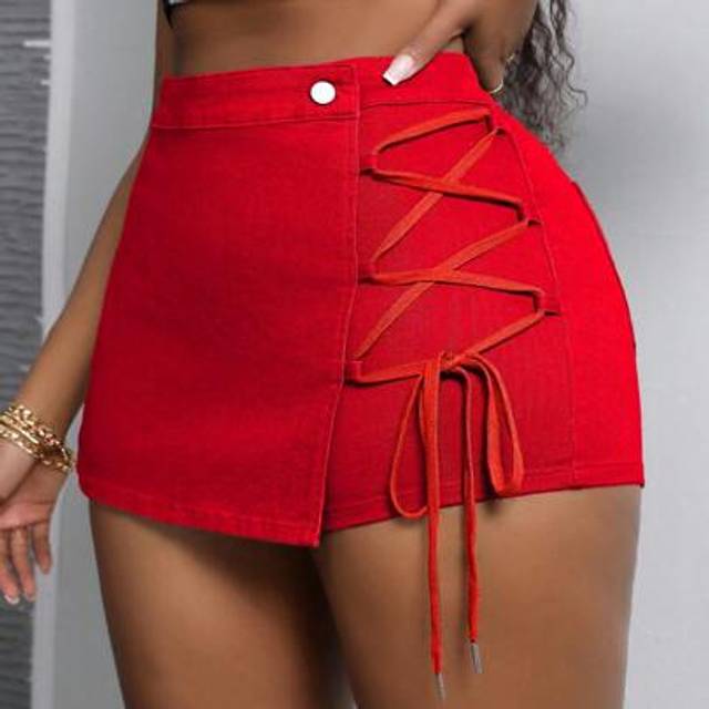SHEIN Plus Size Women Elastic Drawstring Red Pants Skirt, Casual Women Summer