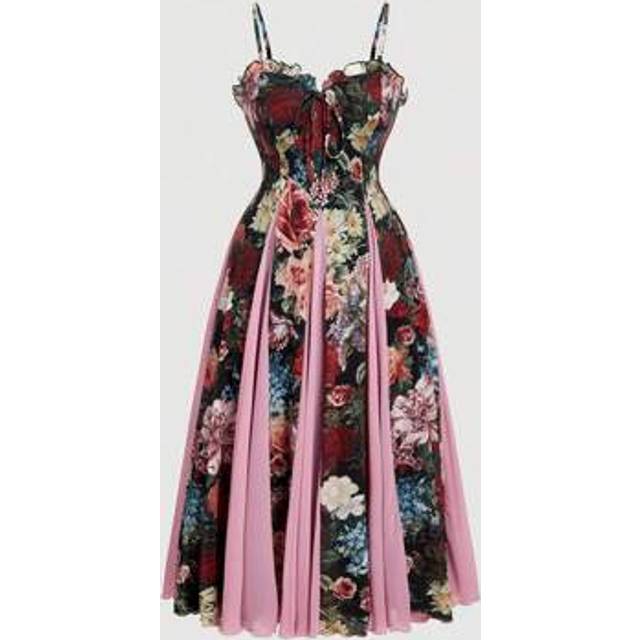 SHEIN Plus Size Vintage Elegant Palace Big Floral Print Asymmetrical Hem Cami Dress, Party Women Dresses, Women Dresses, Sundress, Elegant Women Dresses Wom
