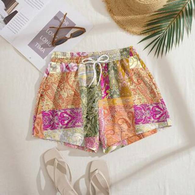 INAWLY Women Summer Paisley Print Drawstring Waist Casual Shorts For Holiday