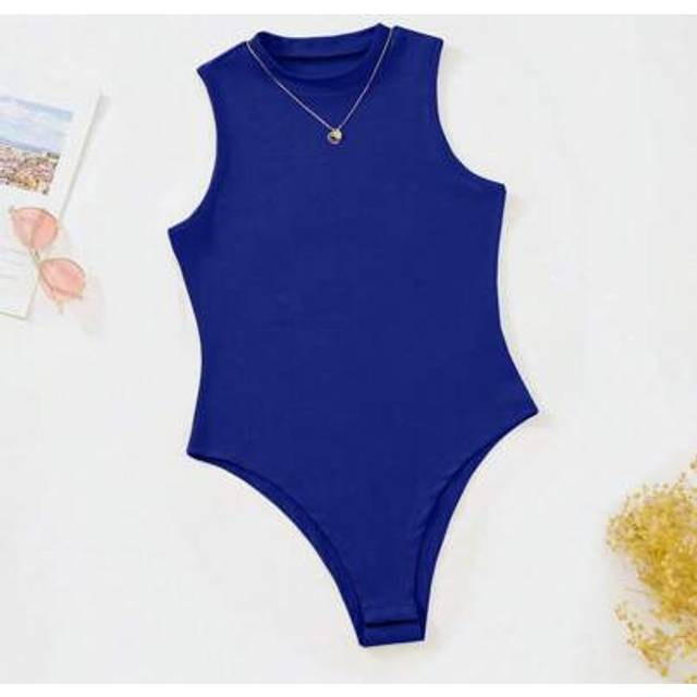 SHEIN Women&#39;s Solid Color Round Neck Sleeveless Minimalist Fitted Casual Bodysuit