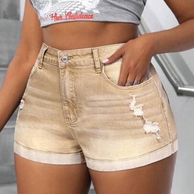 SHEIN Plus Size High-Waisted Elastic Contrast Stitching Denim Shorts