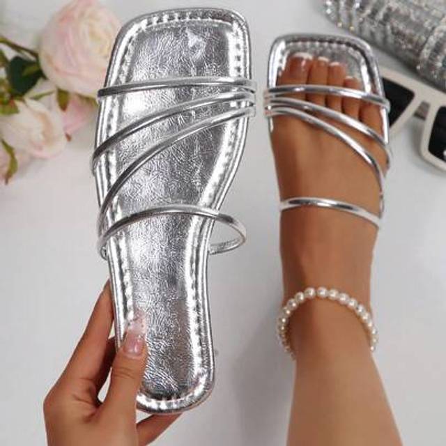 SHEIN Women&#39;s Square Toe Multi-Strap Woven Flat Sandals, Summer New Fashion Versatile Casual Suitable For Walking, Dating, Vacation, Home, Commuting, Party
