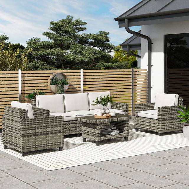 Outsunny 5 Seater Wicker Outdoor Furniture Set for Balcony, Light Grey