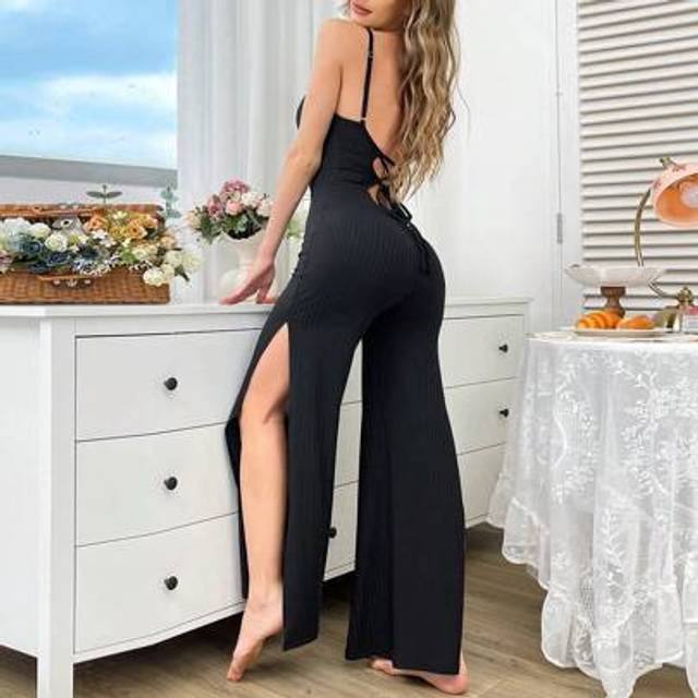 SHEIN Women&#39;s Sleeveless Ribbed Jumpsuit Loungewear