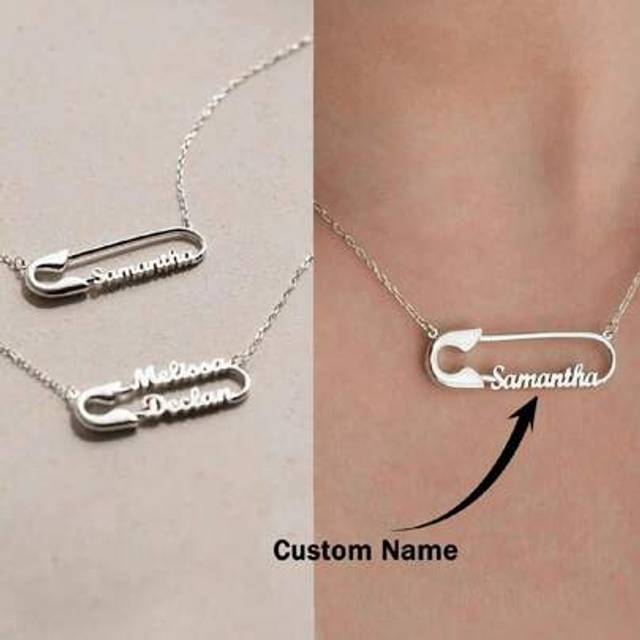 SHEIN Custom Double Name Paper Clip Pendant Necklace For Women Personalized Silvery Chains Stainless Steel Jewelry Gift Customized Name Couple Jewelry Valen