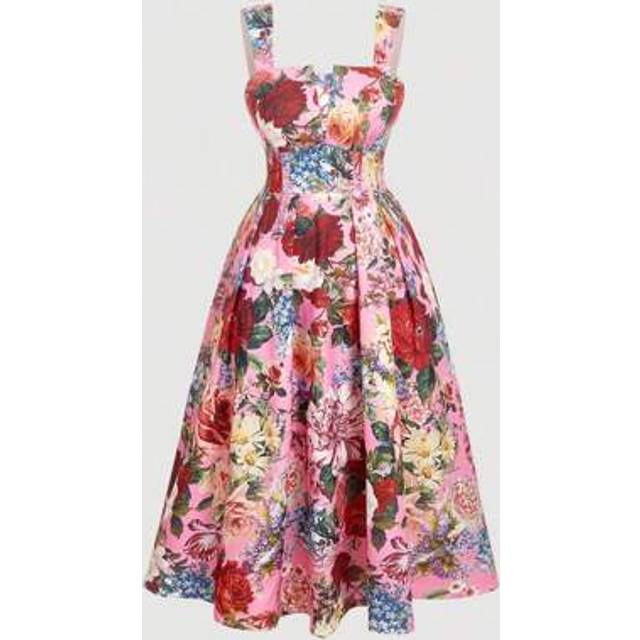 SHEIN Plus Size Retro Floral Print Maxi Dress, Elegant Flowy Silhouette, Adjustable Straps