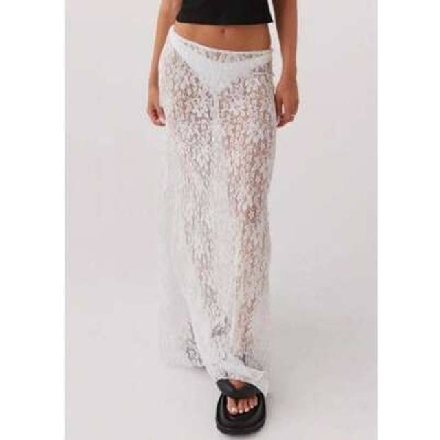 SHEIN Women&#39;s Lace Long Skirts Vintage High Waist Solid Color See-Through Midi Skirts Slim Fit Skirts