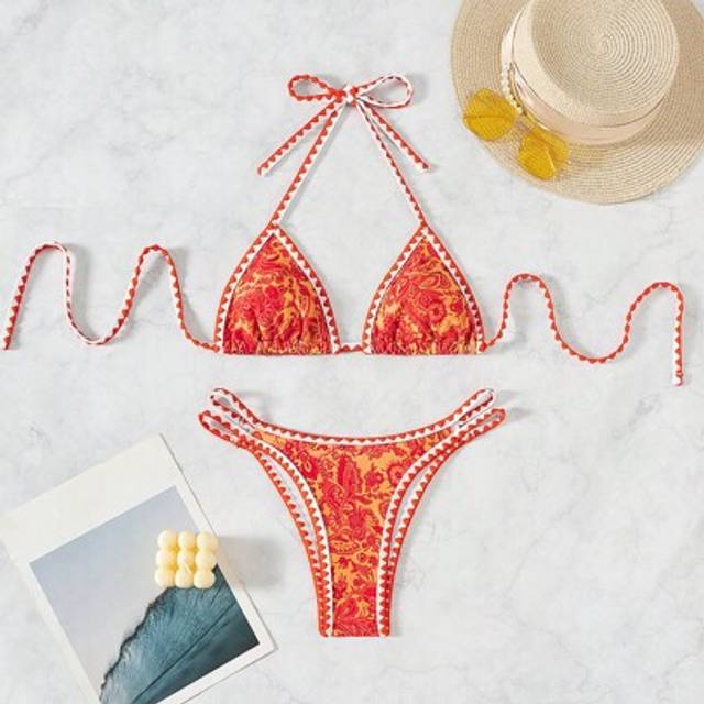 SHEIN Women&#39;s 2pcs Swimming Costume Set - Triangle Bra Top & Bikini Bottoms Summer
