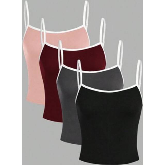 SHEIN 4pcs/Set Versatile Solid Color Women Camisole Vests, Black & White, Suitable For Spring & Summer