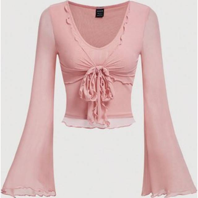 SHEIN Women&#39;s Front Tie Bell Sleeve T-Shirt