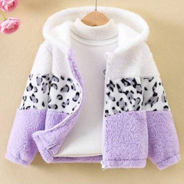 SHEIN Young Girls Autumn/Winter Thickened Warm Colorblocked Leopard Faux Fur Zipper Hooded Coat, Fashionable And Cute