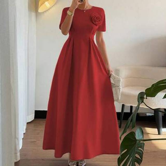 Rafferiza Retro British Style Elegant Floral 3D Long Dress For Women
