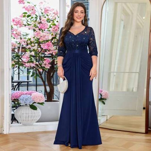 SHEIN Plus Elegant Sweetheart Contrast Sequin Floral Lace Ruched Draped Front Evening Party Formal Dress, Prom Evening Wedding Guest Gown, For Graduation, D