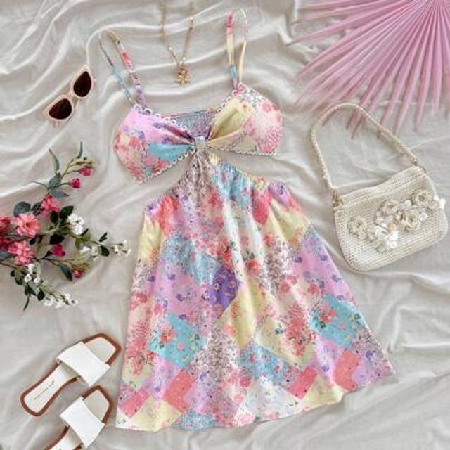 Soleia Women&#39;s Spring Resort Chic Summer Casual Floral Print Candy-Colored Cami Dress,Sun Dress