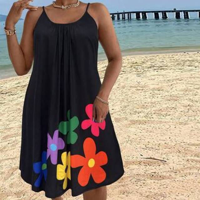 Maweii Plus Size Women Tie Dye Print Leisure Loose Spaghetti Strap Dress For Holiday Maxi Women Outfit
