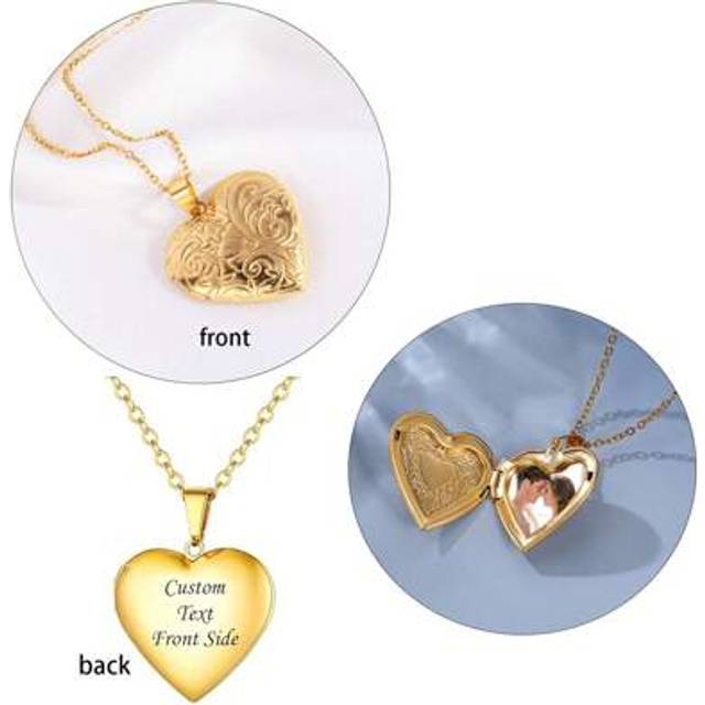 SHEIN 1pc Personalized Heart Locket Necklace Gold Or Silver Stainless Steel With Photo Gift Birthday Gift For Mom For Her,Customizable Locket Necklace With