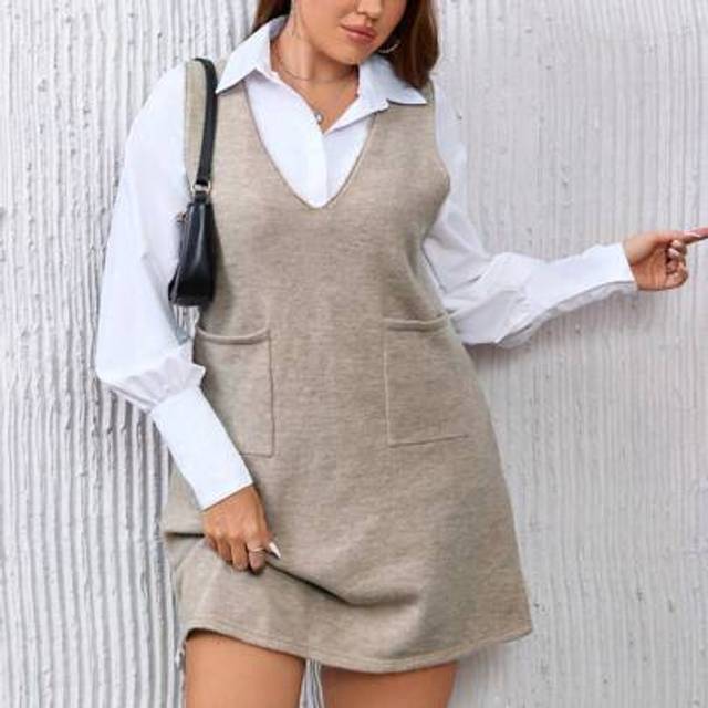 SHEIN Plus Dual Pocket Sweater Dress Without Blouse