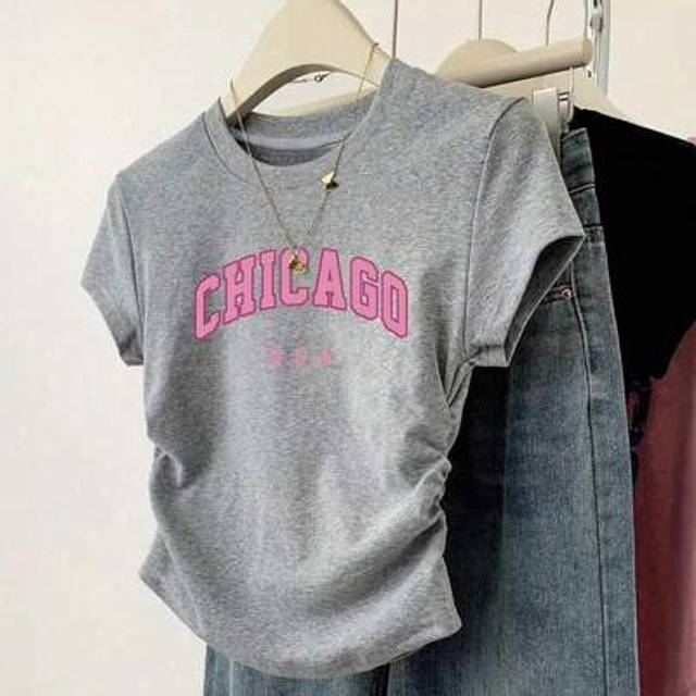 SHEIN Plus Size Girls&#39; Casual Versatile Pink Letter Graphic Print Waist Short Sleeve T-Shirt