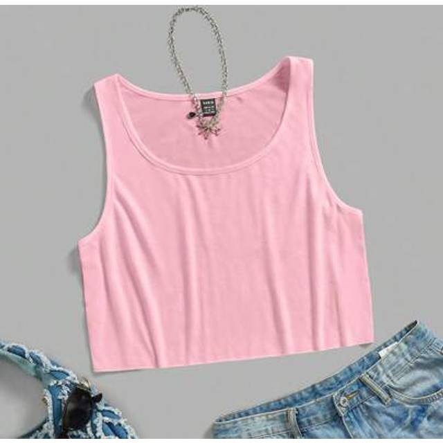 SHEIN Women&#39;s Loose Crop Cami Tank Top With Large U Neckline, Suitable For Summer