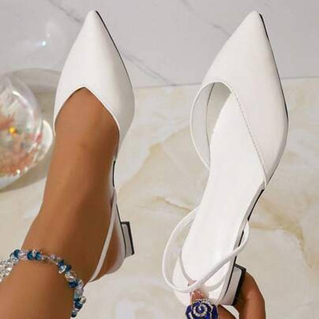 SHEIN Women High Heel Pumps, White High Heel Shoes With Back Strap Velvet Pointed Toe Mule