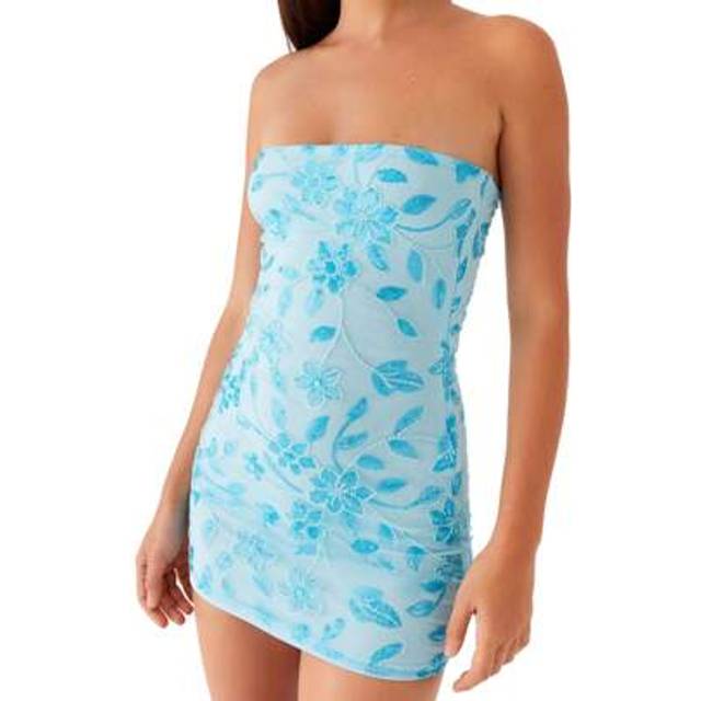 SHEIN Women Beaded Floral Tube Top Dress Slim Sparkly Sequin Off Shoulder Sleeveless Open Back Mini Bodycon Dress