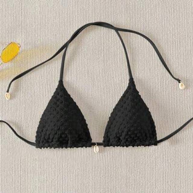 SHEIN Summer Beach Solid Color Textured Halter Neck Bikini Top