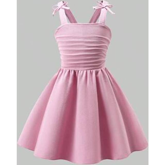 SHEIN Young Girl Elegant Solid Color 3D Bow Ruffle Strap Casual Dress, Suitable For Tea Party, Outings, Parties And Events In Spring/Summer Cute Dresses For