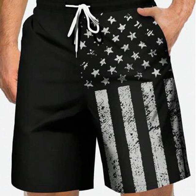 SHEIN Plus Size Men National Flag Pattern 3D Digital Print Casual Outdoor Loose Drawstring Waist Shorts, Lightweight Single Layer Without Lining