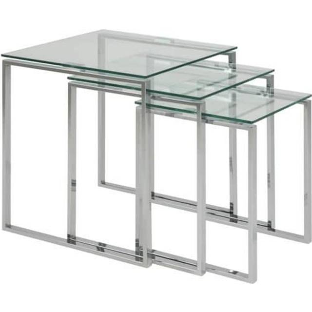 Indoor Furniture Group Katrine Nest Of Tables With Glass Top Set Of 3, Silver