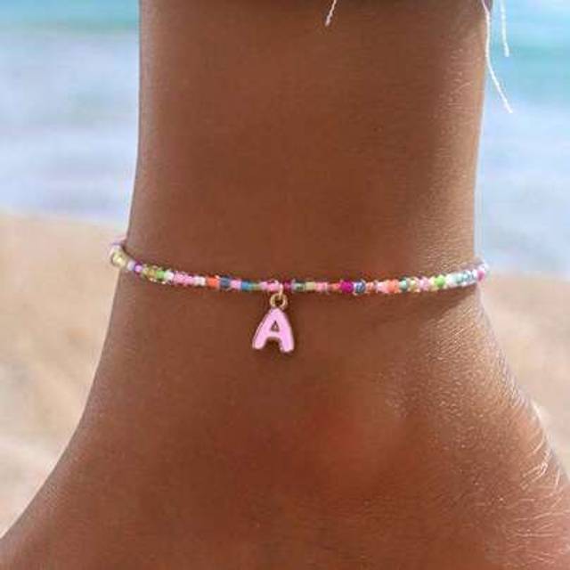 SHEIN 1pc Fashionable Colorful Seed Bead Glass Beads 26 Charm Letters Beach Style Anklet, Suitable For Everyday Wear, A Thoughtful Gift For Girlfriend