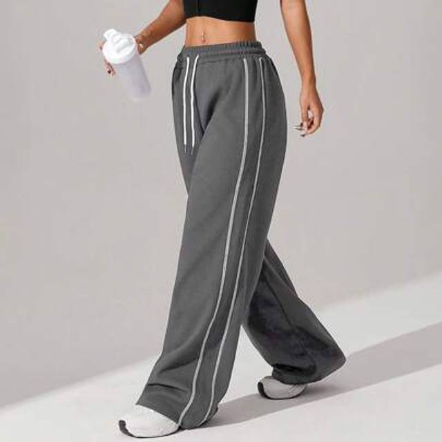 SHEIN 1pc Women&#39;s Waffle Pattern Relaxed Fit Straight-Leg Pants With Side Pockets, Drawstring Waist, Minimalist, Suitable For Fitness & Sports, Spring/Summe