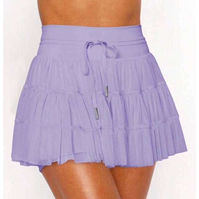 SHEIN European And American Women&#39;s High Waist Tie Pleated Pocket Solid Color Mini Skirt, Spring/Summer