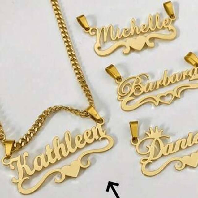 SHEIN 1pc Gold Variety Of Styles Can Be Customized Personalized Children Stainless Steel Heart Tag Personalized Name Necklace, Detachable Chain, Stylish Per