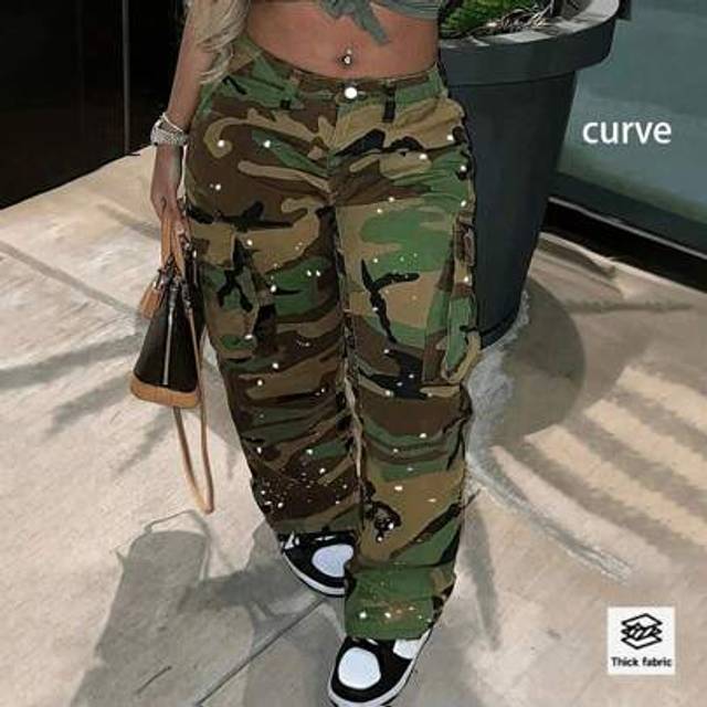 SHEIN European And American Street Hot Style Personalized Camouflage Paint Spot Four Seasons Plus Size Casual Straight Jeans