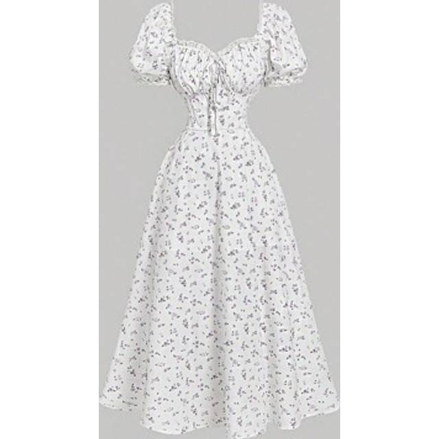 SHEIN Summer Purple Countryside Resort Chic Puff Sleeve Ladies Dress, Milkmaid Style Valentine&#39;s Day Vacation Outfits Woman Birthday Dresses For Women
