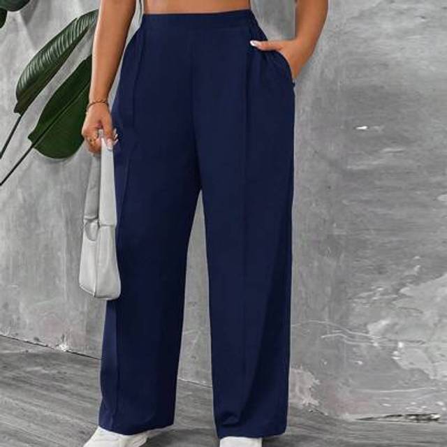SHEIN Petite Plus Size Women&#39;s Solid Color Pleated Pants