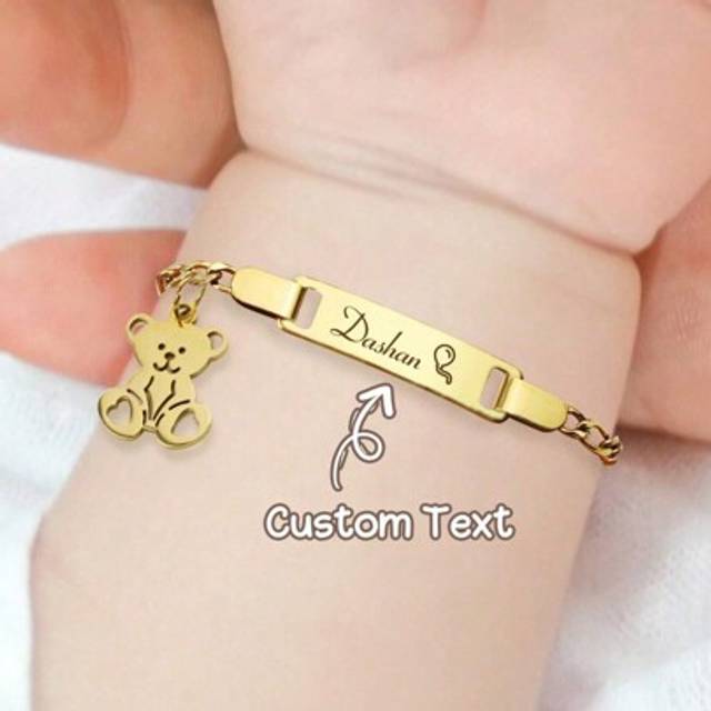 SHEIN 1pc Personalize Girls And Boys Name Bracelet,Customized Ornaments, Customized 18k Gold Plated Stainless Steel Bar ID Bracelet ,For Delicate Gift For K