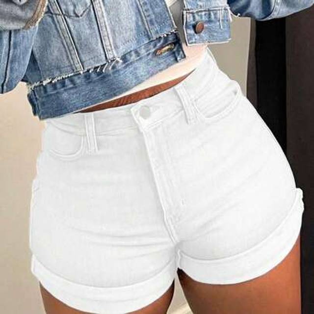 SHEIN Women&#39;s Fashionable Simple All-Match Versatile Denim Shorts, Sexy Peach Hip Design